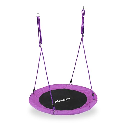 Relaxdays Unisex – Erwachsene, lila Nestschaukel, rund, für Kinder & Erwachsene, verstellbar, Ø 90 cm, Garten Tellerschaukel, bis 100 kg, H x D: ca. 5 x 90 cm, Violett Relaxdays Unisex – Erwachsene, lila Nestschaukel, rund, für Kinder & Erwachsene, verstellbar, Ø 90 cm, Garten Tellerschaukel, bis 100 kg, H x D: ca. 5 x 90 cm, Violett von Relaxdays