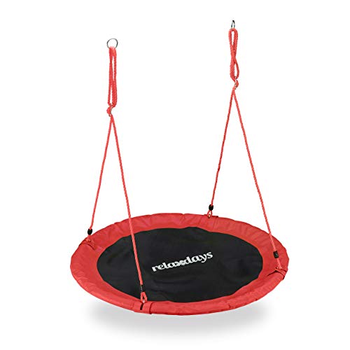 Relaxdays Unisex – Erwachsene, rot Nestschaukel, Outdoor Schaukel für Kinder, Ø 110 cm, bis 100 kg, rund, Garten Tellerschaukel, H x D: ca. 5 x 110 cm von Relaxdays