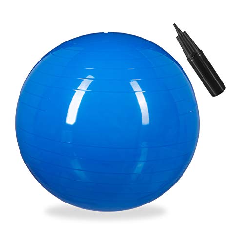 Relaxdays Gymnastikball, Fitnessball Yoga & Pilates, Sitzball Büro, Balance Ball inklusive Luftpumpe, Ø 65 cm, blau von Relaxdays