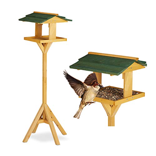 Relaxdays Vogelhaus mit Ständer, stehendes Vogelhäuschen für Garten u. Balkon, großes Vogelfutterhaus, 117cm, natur-grün von Relaxdays