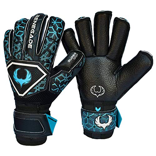 Renegade GK Triton Specter Torwarthandschuhe Pro Finger Schutz | 3.5+3mm Super XD Grip & 4mm Duratek | Schwarz & Blau Fußball Torwart Handschuhe (Größe 5, Kinds, Junge, Mädchens, Roll Cut, Level 2) von Renegade GK