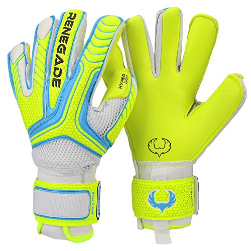 Renegade GK Vulcan Surge Torwarthandschuhe Pro Finger Schutz | 3.5+3mm Hyper Grip & 4mm Duratek | Neon Gelb & Blau Fußball Torwart Handschuhe (Größe 6, Jugend, Kinds, Roll-Neg Hybrid Cut, Level 3) von Renegade GK