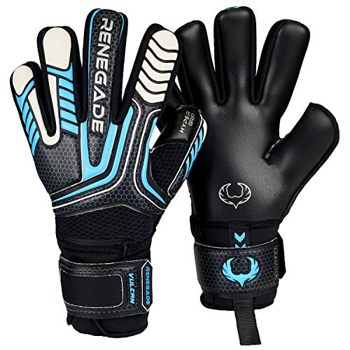 Renegade GK Vulcan Trident Torwarthandschuhe Mit Pro-Tek Finger Schutz | 3.5+3mm Hyper Grip & 4mm Duratek | Schwarz & Blau Fußball Torwart Handschuhe (Größe 11, Erwachsener, Negative Cut, Level 3) von Renegade GK