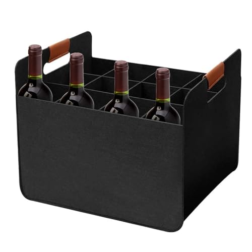 Flaschentasche Mit 12 Fächer, Wein Tragetasche, Faltbare Weintasche, Tragbare Wein Flaschen Boxen, Filz Weinbeutel Faltbar Weinträger, Filz-Rotwein-Aufbewahrungstasche Wiederverwendbare 37x32x22cm von Renopfect