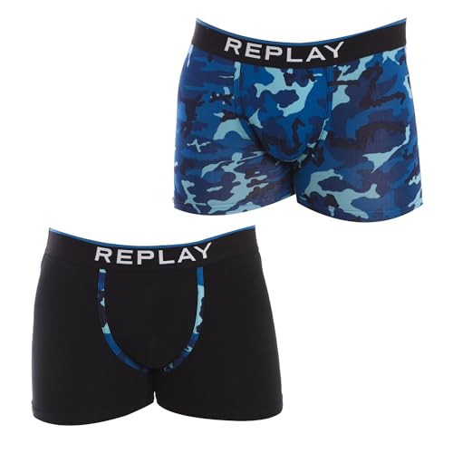 Replay 8 Cuff Logo Unterwäsche Black/Camouflage Blue XXL von Replay