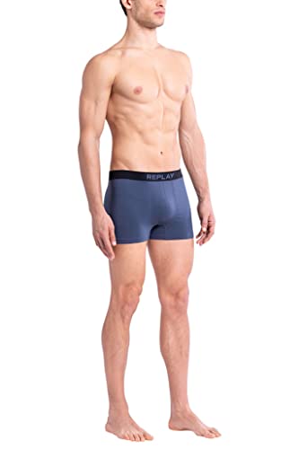 Replay I101010-001-N146 Boxershorts, mit Logo (2 Stück) Boxer Herren Blue Grey/Black Größe S von Replay