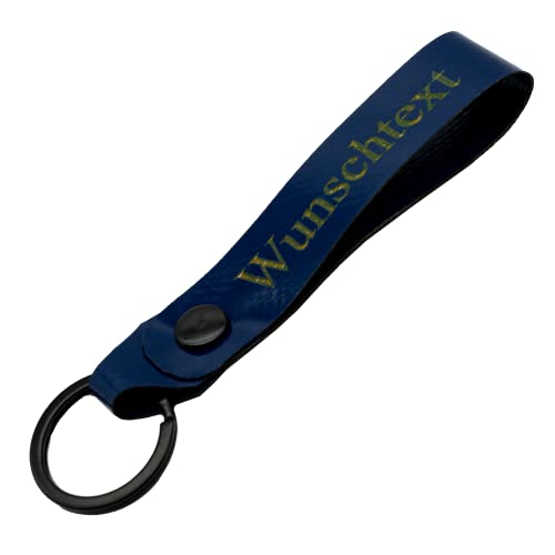 Schlüsselanhänger mit Name Wunschname personalisiert individuell aus LKW Planenstoff farbig Dunkel Blau von Reskey
