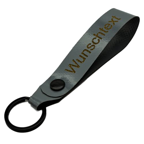 Schlüsselanhänger mit Name Wunschname personalisiert individuell aus LKW Planenstoff farbig Grau von Reskey