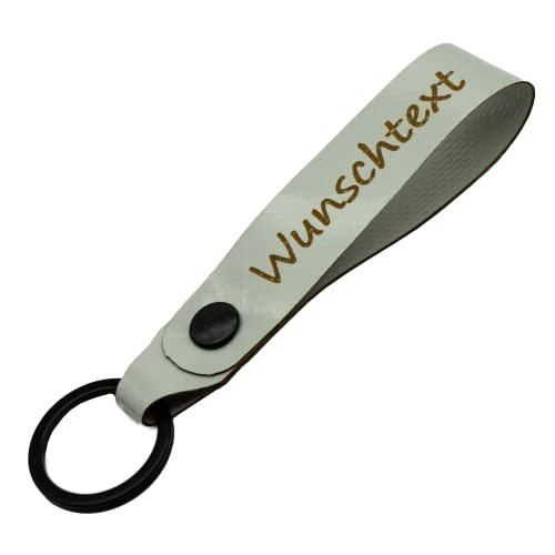 Schlüsselanhänger mit Name Wunschname personalisiert individuell aus LKW Planenstoff farbig Hell Grau von Reskey