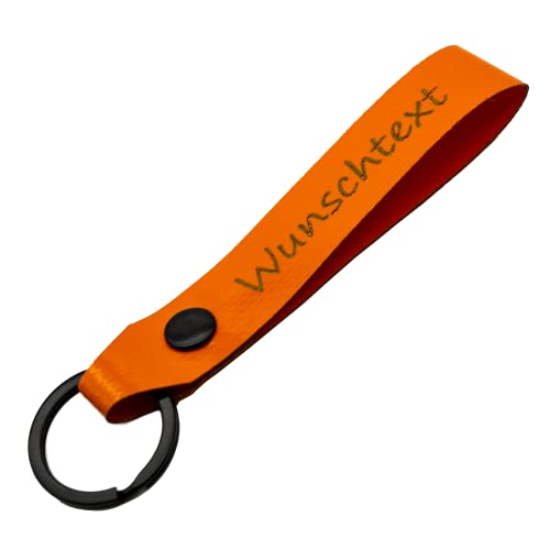 Schlüsselanhänger mit Name Wunschname personalisiert individuell aus LKW Planenstoff farbig Orange von Reskey
