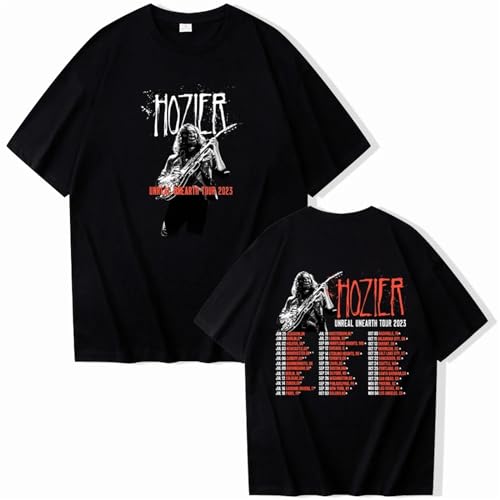 Baumwoll-T-Shirt Hozier Tour Reversibles Bedrucktes Hemd Herren- Und Damen-Rundhals-T-Shirt Unreal Unearth Kurzarm-Sommer-Hip-Hop-Pullover-Shirt XS-3XL-Black||XS von Respeto