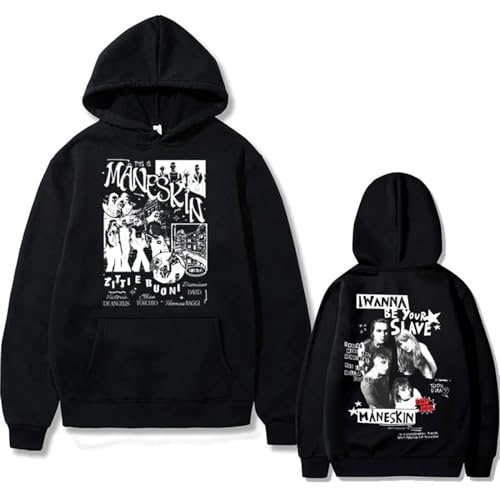 Hoodie Rock Band Mane-Skin Bedruckter Hoodie Herren Retro Punk Übergroßes Sweatshirt Herren Fleece Baumwolle Hoodie Herren Loose Street Hoodie XS-3XL-Black||XS von Respeto