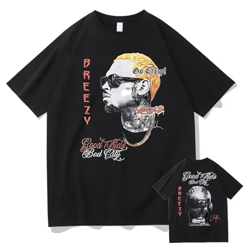 Rapper Chris Brown Breeze Grafik T-Shirt Hip Hop Street R&B Kurzarm Top Baumwolle Herren T-Shirt Sommer Unisex T-Shirt XS-3XL-Black||XS von Respeto