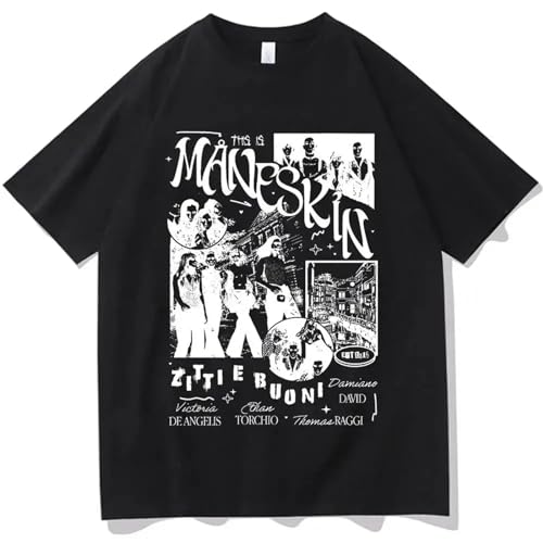 T-Shirt Rock Band Mane-Skin Bedrucktes T-Shirt Herren Retro Punk Übergroßes Kurzarm-Sweatshirt Herren Baumwoll-T-Shirt Herren Loose Street Shirt XS-3XL-Black||XS von Respeto