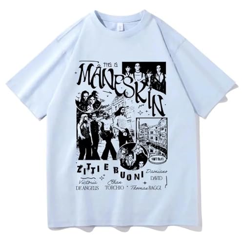 T-Shirt Rock Band Mane-Skin Bedrucktes T-Shirt Herren Retro Punk Übergroßes Kurzarm-Sweatshirt Herren Baumwoll-T-Shirt Herren Loose Street Shirt XS-3XL-Black||XS von Respeto