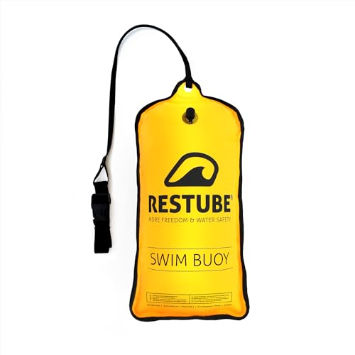 Schwimmboje by RESTUBE mit Verstellbaren Gürtel: Premium Sicherheitsgerät für Freiwasserschwimmen, 12,5 kg Auftrieb, PVC-frei – Ideal für Triathlons, Kajakfahren, Höchst Sichtbar von Restube