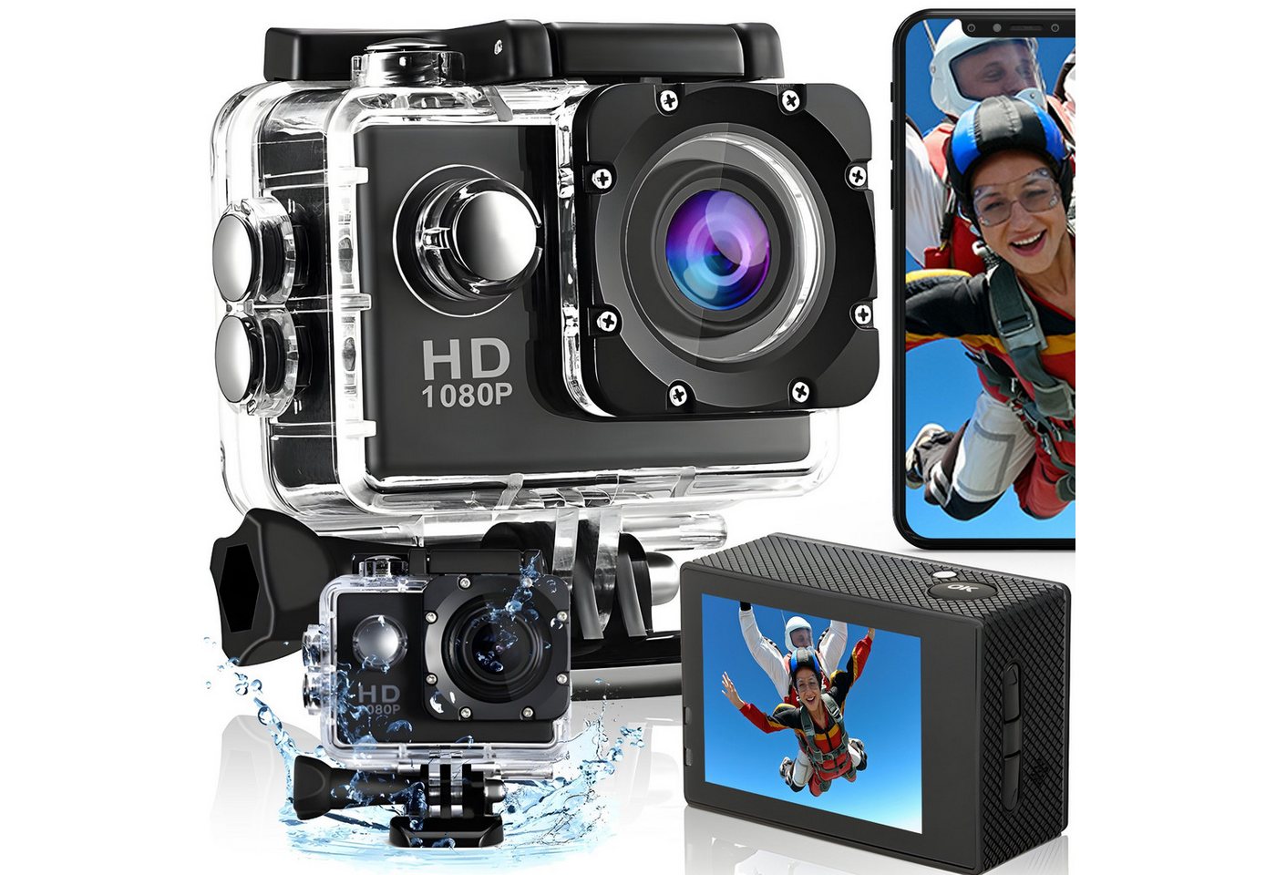 Retoo Action Cam Sport Aktion Wasserdicht Kamera HD 1080P Camcorder Action Cam (Sportkamera Bedienungsanleitung auf Deutsch Originalverpackung, Haltbarkeit und Haltbarkeit, Hohe Bildqualität, Kompakt und tragbar) von Retoo