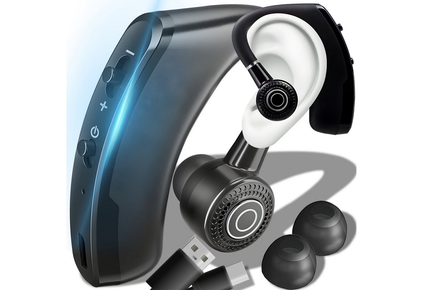 Retoo Bluetooth Headset In Ear-Ohrbügel EinOhr Freisprecheinrichtung Auto Headset (Ultraleichtes Bluetooth 4.1 Handy Headset mit Mikrofon) von Retoo