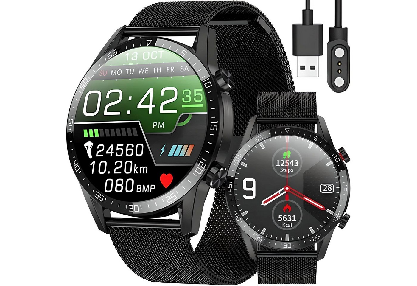 Retoo Bluetooth Smartwatch Armband 32mm Sport Fitness Band Armbanduhr Smartwatch set, Smartwatch, USB-Kabel, Bedienungsanleitung, Originalverpackung., Gesundheitsüberwachung, Benachrichtigungen, Personalisierung von Retoo
