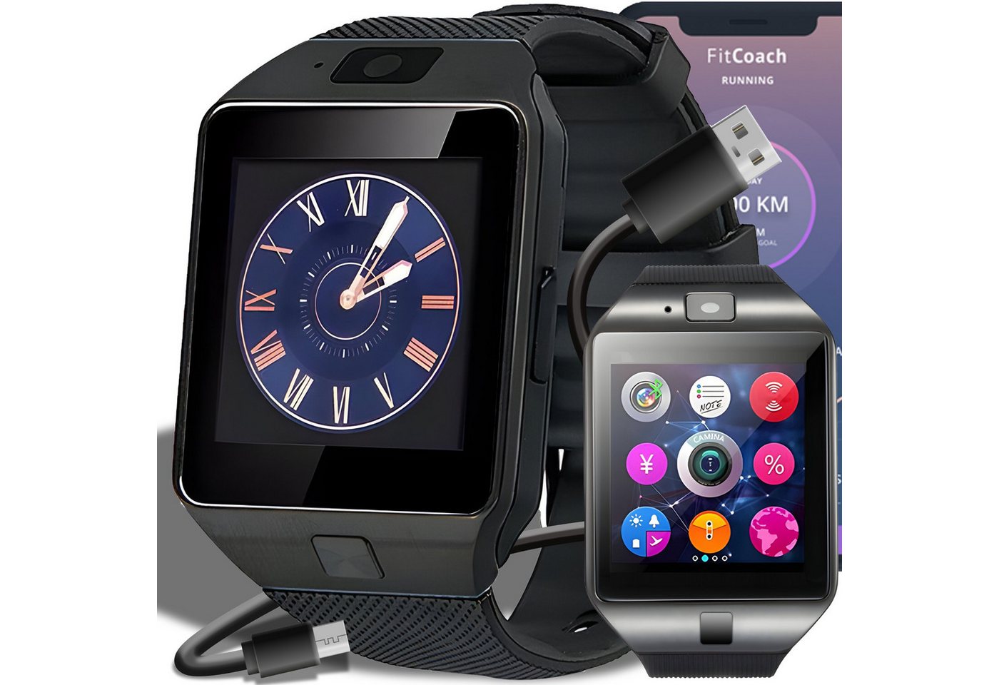 Retoo Bluetooth Smartwatch Armband 45mm Sport Fitness Band Armbanduhr Herren Smartwatch set, Musikunterstützung, Lautsprechersystem, Tonaufnahmegerät, Wählgerät von Retoo