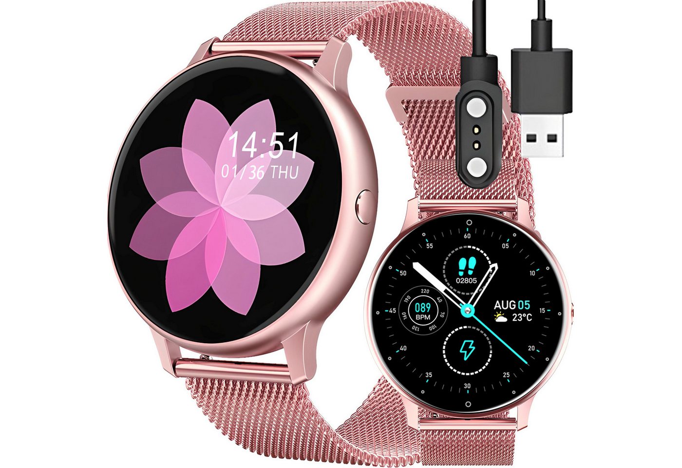 Retoo Bluetooth Smartwatch Fitness Pulsuhr Herzfrequenz Tracker Watch Smartwatch (1,5 Zoll) Set, Smartwatch, Touchscreen, Bluetooth-Konnektivität, Smartphone-App von Retoo