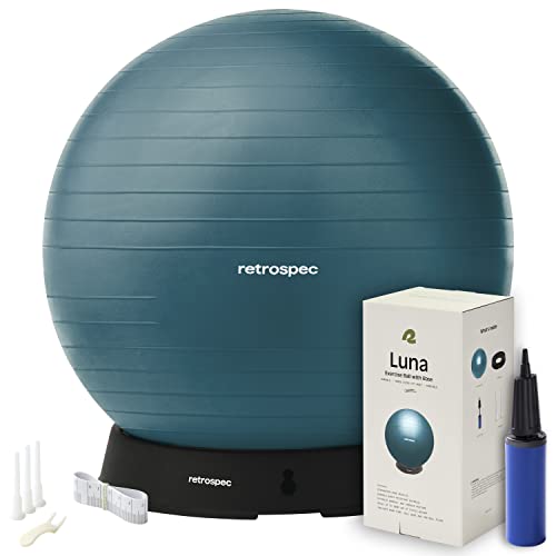 Retrospec Luna Gymnastikball – 55, 65 oder 75 cm Yoga-Ball für Workouts, Stabilität, Schwangerschaft – Swish Balance-Ball mit Pumpe und Basis für Büro und Zuhause von Retrospec