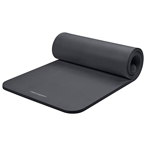 Retrospec Solana Yogamatte, 2,5 cm dick, mit Nylongurt für Damen und Herren – rutschfeste Trainingsmatte für Zuhause, Yoga, Pilates, Stretching, Boden- und Fitness-Workouts – Graphit von Retrospec