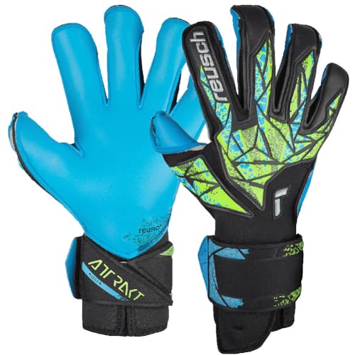 Reusch Attrakt Evolution Torwarthandschuhe für Erwachsene, Unisex, 7410 Black/Fluo Lime/Aqua, 7,5 von Reusch