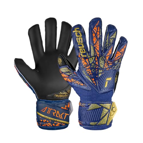 Reusch Attrakt Infinity Finger Support Junior, Torwarthandschuhe für Jugendliche, Unisex, 4411 Premium Blau/Gold/Schwarz, 7,5 von Reusch