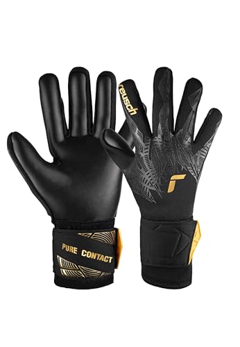 Reusch Pure Contact Infinity Junior Torwarthandschuhe für Kinder optimal für Kunstrasen, 5, schwarz-Gold von Reusch