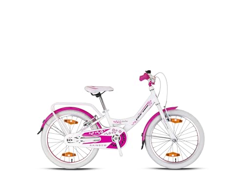 20 Zoll Fahrrad Kinderfahrrad mit Reflektoren Schutzblech Alter ab 6 Jahre Mädchenfahrrad V-Bremse und Rücktrittbremse Weiss-Pink Neu -081 von Rezzak
