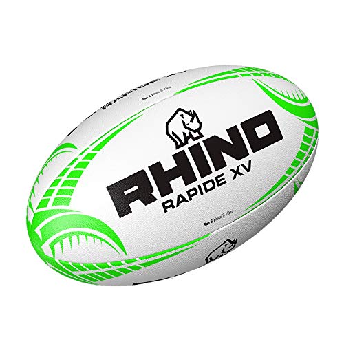 Rhino Rugby Ball Rapide White Xv – Größe 5 Rugbyball, weiß/grün, 5 von Rhino
