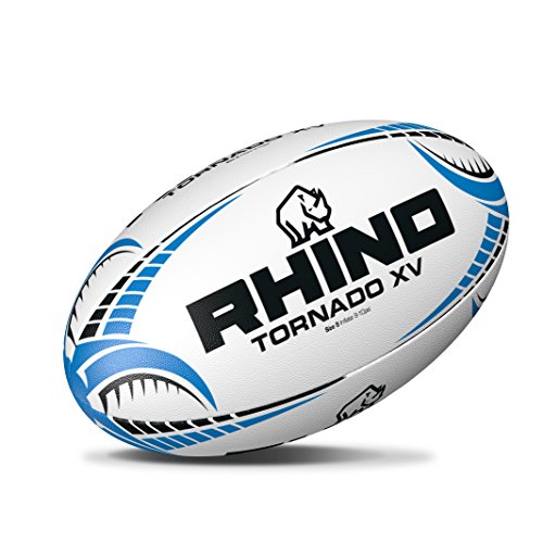 Rhino Tornado XV Rugbyball, Größe 4, Weiß/Blau von Rhino