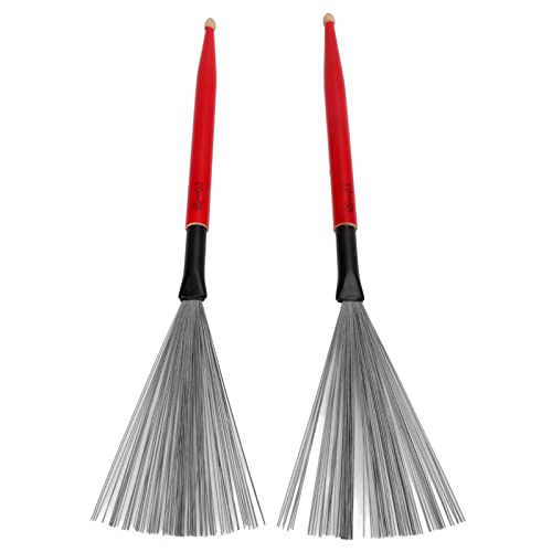 2PCS Drum Stick, Doppelköpfige Dual-Purpose-Ahorn-Trommelbürste, Gummi-Stahldraht, Tragbare Percussion-Bürste mit Tragetasche für die Reinigung des Schlagzeug-Sets (Rot) von RiToEasysports