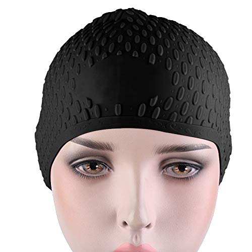 RiToEasysports Flexible, wasserdichte Kopfbedeckung für Erwachsene, Badekappen aus Silikonmaterial mit Einzigartigem Wassertropfen-Design für Erwachsene (Black) von RiToEasysports