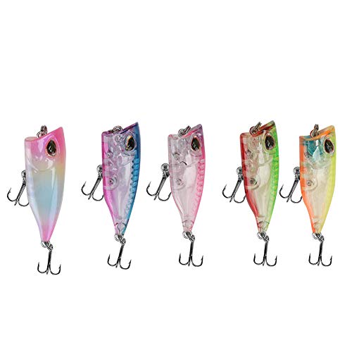 RiToEasysports 5PCS Fischen Künstlicher Köder, Jigging Köder Fischen lockt Kunststoff Mini Popper Floating Fish Tackle Zubehör für Salzwasser und Süßwasser Fischereimittel von RiToEasysports