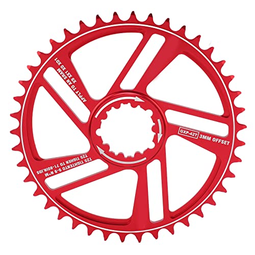 RiToEasysports Fahrradkettenblatt, 42T Direkt Montiertes Fahrrad mit Positiver und Negativer Zahnscheibe, Breite und Schmale Zahnform, Einzelnes Fahrradkettenblatt mit 3 Mm Versatz für (Rot) von RiToEasysports