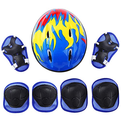 Schutzausrüstung für , 7 Stück/Set Knieschützer, Ellenbogenschützer mit Verstellbarem Helm, Knieschützer, Ellenbogenschützer, Handgelenkschützer für Rollschuhe (Blue) von RiToEasysports