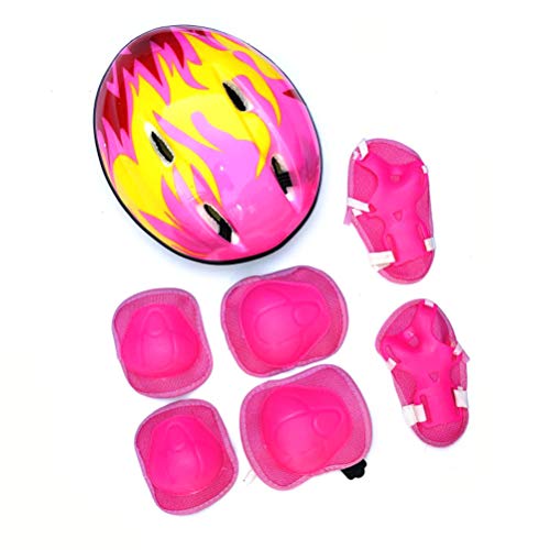 Schutzausrüstung für , 7 Stück/Set Knieschützer, Ellenbogenschützer mit Verstellbarem Helm, Knieschützer, Ellenbogenschützer, Handgelenkschützer für Rollschuhe (PINK) von RiToEasysports