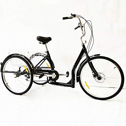 RibasuBB 26 Zoll 3 Räder Dreirad Erwachsene 26" Senioren Dreirad 6 Gang Bike mit Korb, Dreirädriges Cruiser-Fahrrad für Erholung, Einkaufen, Picknicks von RibasuBB