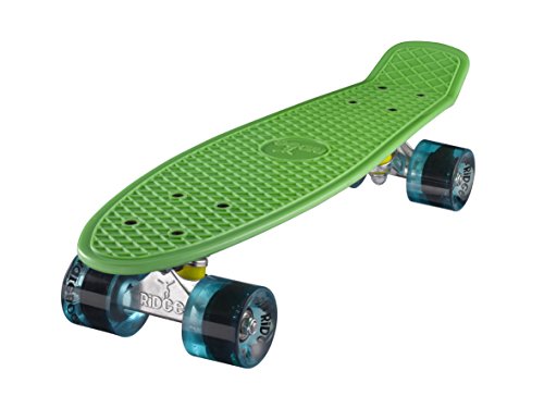 Ridge Skateboard 55 cm Mini Cruiser Retro Stil In M Rollen Komplett U Fertig Montiert Grün/Klar Blau, von Ridge Skateboards