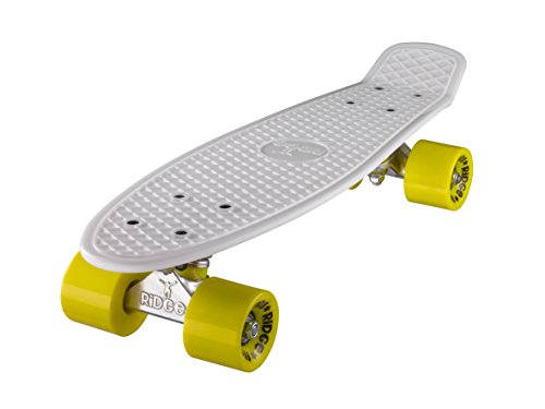 Ridge Skateboard 55 cm Mini Cruiser Retro Stil In M Rollen Komplett U Fertig Montiert Weiss Gelb, von Ridge Skateboards