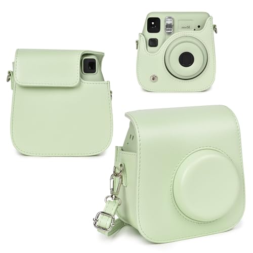 RIEIBI PU-Leder-Schutzhülle für Fujifilm Instax Mini SE/7+ Kamera, verstellbarer Schultergurt für Instax Mini SE/7+ Hülle, Grün, Kamerataschen von Rieibi