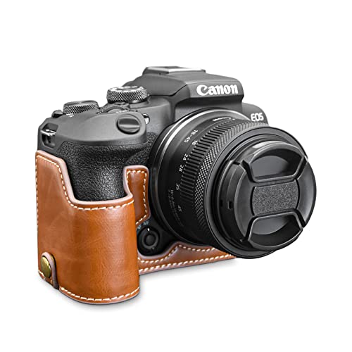 Rieibi EOS R10 Tasche – Hochwertiges PU Leder Halbtasche für Canon EOS R10 Spiegellose Kamera – Grifftasche für Canon EOSR10 – Braun von Rieibi