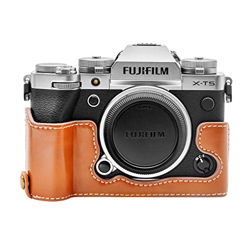 Rieibi Fuji XT5 Schutzhülle für Fujifilm X-T5 Digitalkamera, hochwertiges PU-Leder, Halbtasche für Fuji XT5 X-T5, braun, Kosmetikkoffer von Rieibi