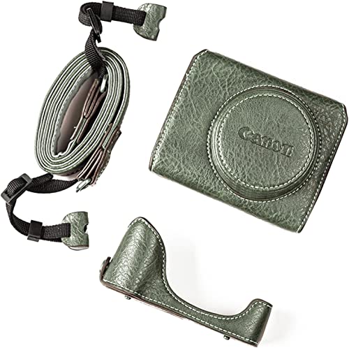 Rieibi G7X G7X II G7X III Hülle, Vintage Leder Kameratasche für Canon PowerShot G7 X/G7 X Mark II/G7 X Mark III DSLR Kamera, Schutzhülle mit Band, grün, Kosmetikkoffer von Rieibi