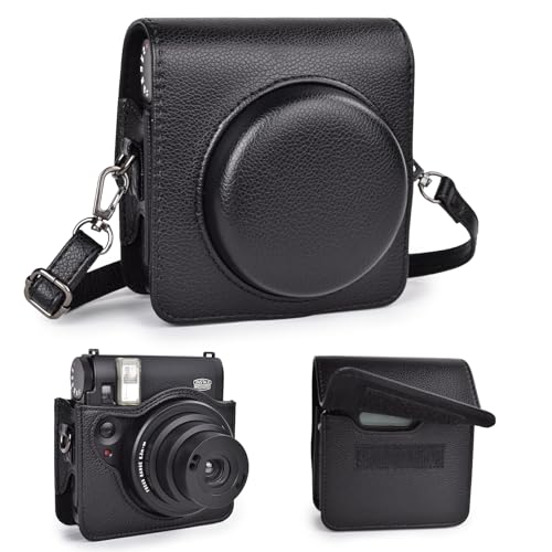 Rieibi Kameratasche für Instax Mini 99 - PU Leder Schutzhülle für Fujifilm Instax Mini 99 Sofortbildkamera - Abnehmbare Tasche mit Schultergurt Klettverschluss - Schwarz von Rieibi