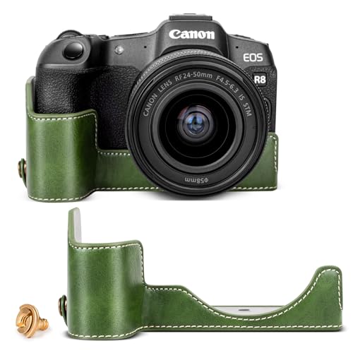 Rieibi R8 Halbtasche, handgefertigte Kameratasche aus PU-Leder für Canon EOS R8 Kameraschutzhülle, Grün von Rieibi