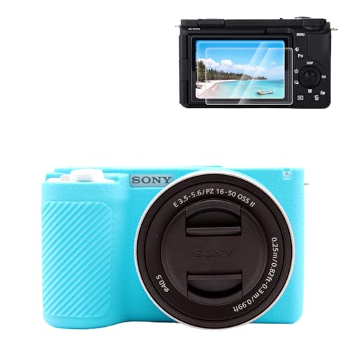 Rieibi - Sony Alpha ZV-E10 II Schutzhülle aus Silikon mit 2 Displayschutzfolien, leichte ZV-E10II Hülle mit verbessertem Griffgefühl für Sony ZV-E10 II, Blau, Kameratasche von Rieibi