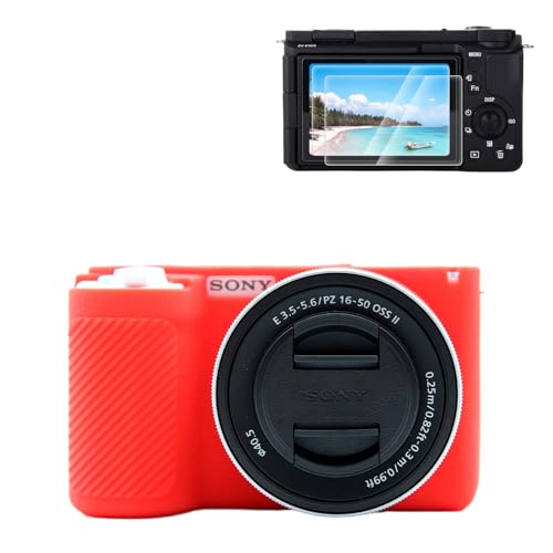 Rieibi - Sony Alpha ZV-E10 II Schutzhülle aus Silikon mit 2 Displayschutzfolien, leichte ZV-E10II Hülle mit verbessertem Griffgefühl für Sony ZV-E10 II, Rot, Kameratasche von Rieibi